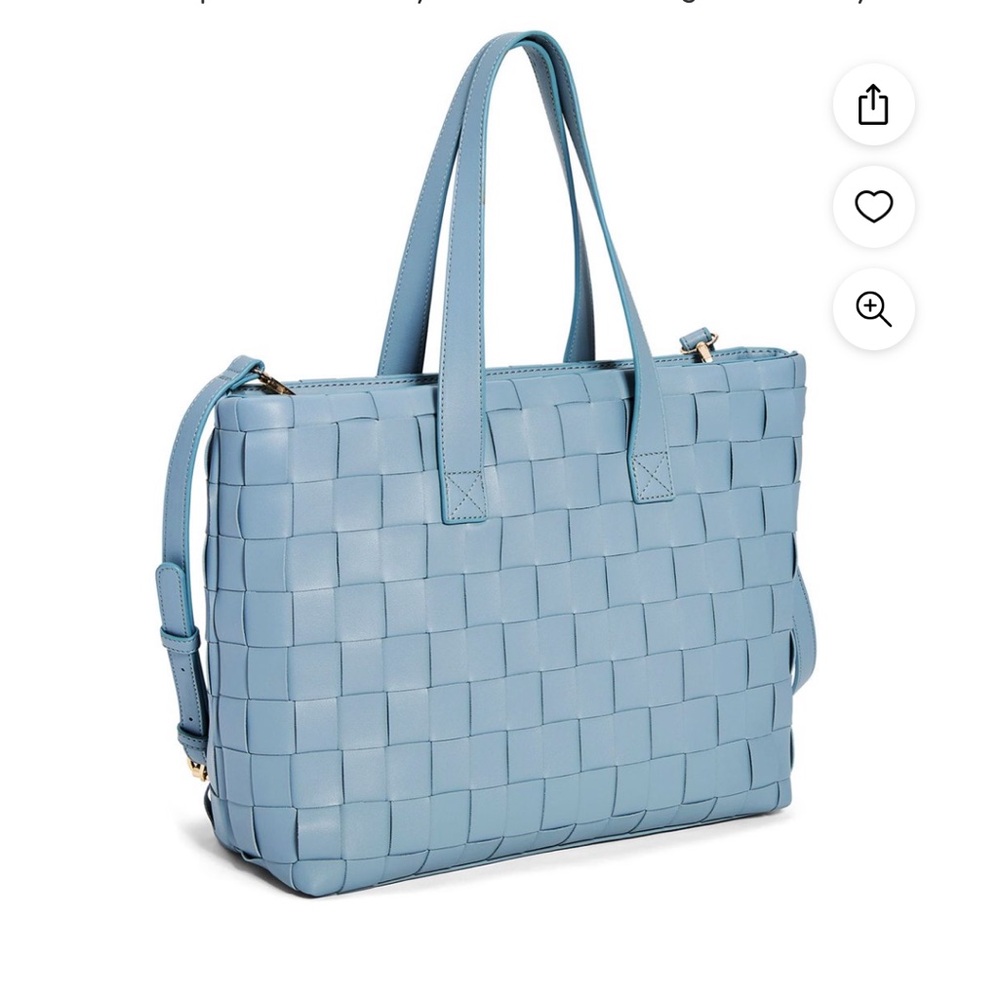 Like New! Blue Woven Vegan Leather Tote Bag Crossbody Work Shoulder Purse